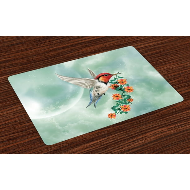 Hummingbird Placemats Set of 4 A Hummingbird Is Flying with A Flowered