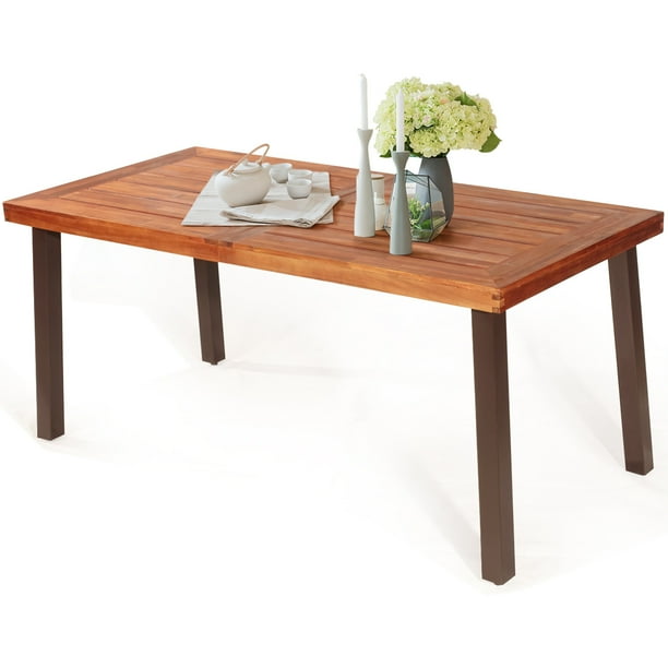 Topbuy Natural Outdoor Acacia Wood Table Patio Rectangular Dining Table