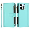 thumbnail image 6 of For iPhone 16 Pro Max Wallet Case with Card Holder & Zipper Pocket – PU Leather Magnetic Flip Folio Cover, 9 Card Slots, Kickstand & Wrist Strap | Retro Purse Style Handbag Phone Case,Mint Green, 6 of 25