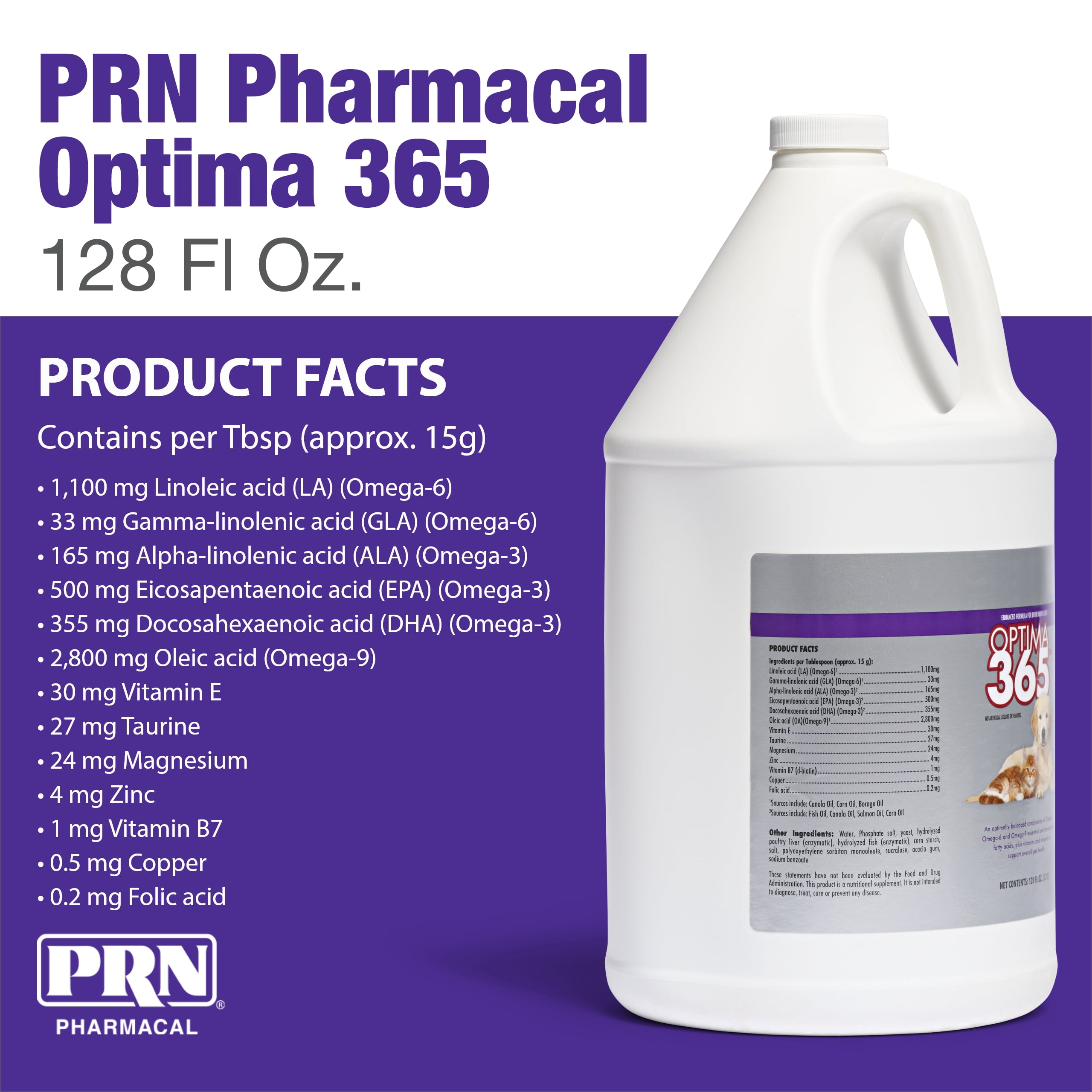 PRN Pharmacal OPTIMA 365 - Essential Fatty Acids Nutritional Supplement for Cats & Dogs - With Omega-3, Omega-6, Omega-9, & Other Vitamins & Minerals to Support Overall Pet Health - 1 Gallon