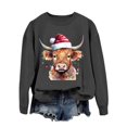 thumbnail image 1 of Chandail en Molleton Décontracté à Manches Longues pour Femmes, Imprimé Vache Western de Noël, 1 of 4