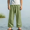 thumbnail image 2 of YLSDY Men's Summer Lightweight Beach Pants Cotton Linen Boho Straight Leg Yoga Pants with Pockets Casual Baggy Elastic Waist Work Pants Green L, 2 of 6