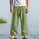 thumbnail image 1 of Pantalones largos de verano para hombre, informales, con cintura elástica, cordón ajustable, bolsillos rectos, transpirables, de poliéster., 1 of 6