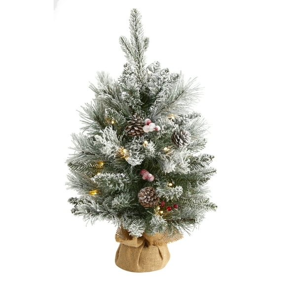 Nearly Natural 2' Flocked Artificial Christmas Tree with 30 Clear Lights