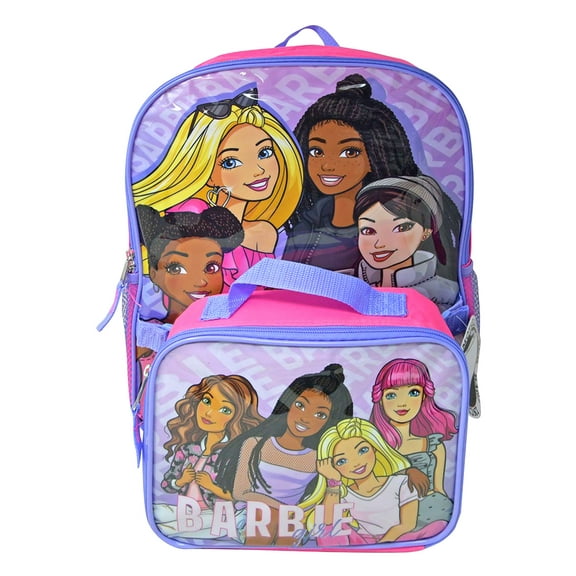 Barbie Backpack 16" & Insulated Lunch Bag Detachable Pink 2-Piece Set