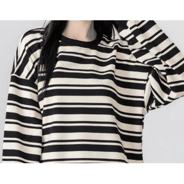American Retro Striped Round Neck Sweatshirt Women Spring and Autumn Loose Casual Long Sleeve Tops