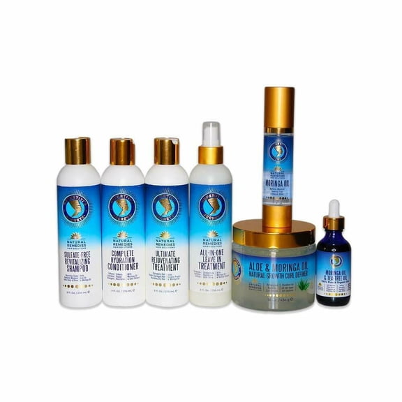 Nefertiti’s Secrets Natural Remedies Collection | 100% Pure Oils | Hydration Combination Set | Hair Shampoo, Conditioner and Hair Treatments | Gift Set of 7 products