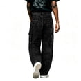 thumbnail image 4 of Smawell Men's Black Tie Dye Wide Leg Cargo Jeans, Relaxed Fit Multi Pocket Streetwear Denim Pants for Casual Daily Wear, 4 of 7