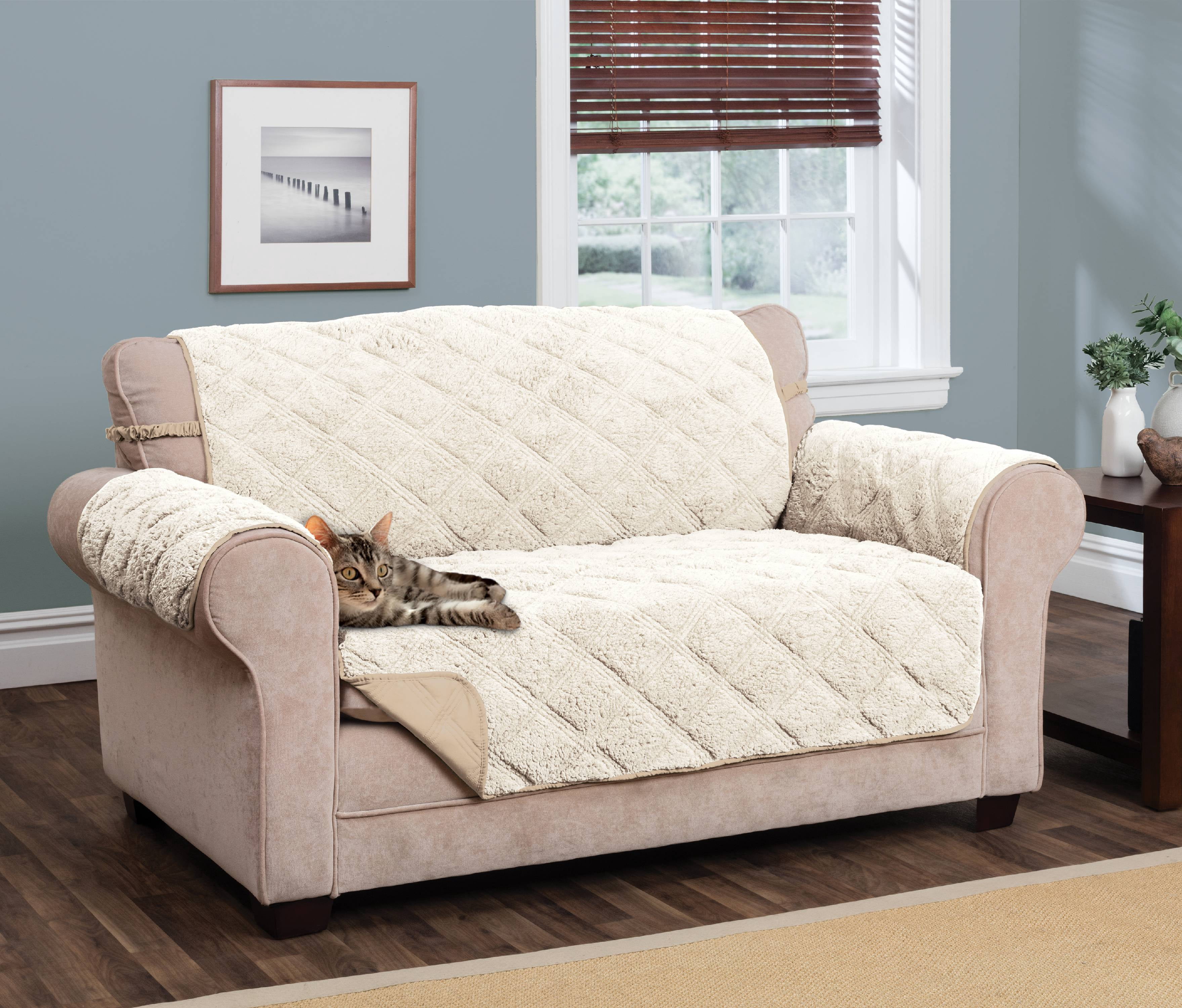 Innovative Textile Solutions 1-Piece Hudson Sherpa Waterproof Loveseat Furniture Cover, Ivory