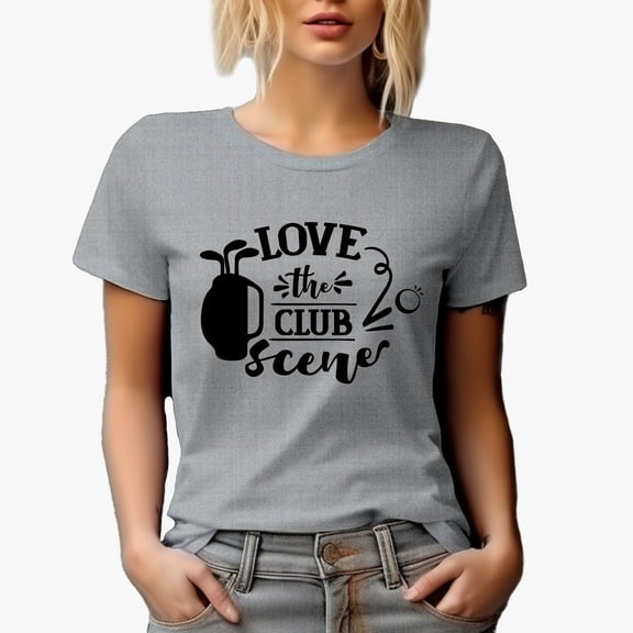 Love the Club Scene Quote with Clubs in a Bag, Golf Player, Golfing or Golfer Themed Merch Gift, Heather Grey T-Shirt, S