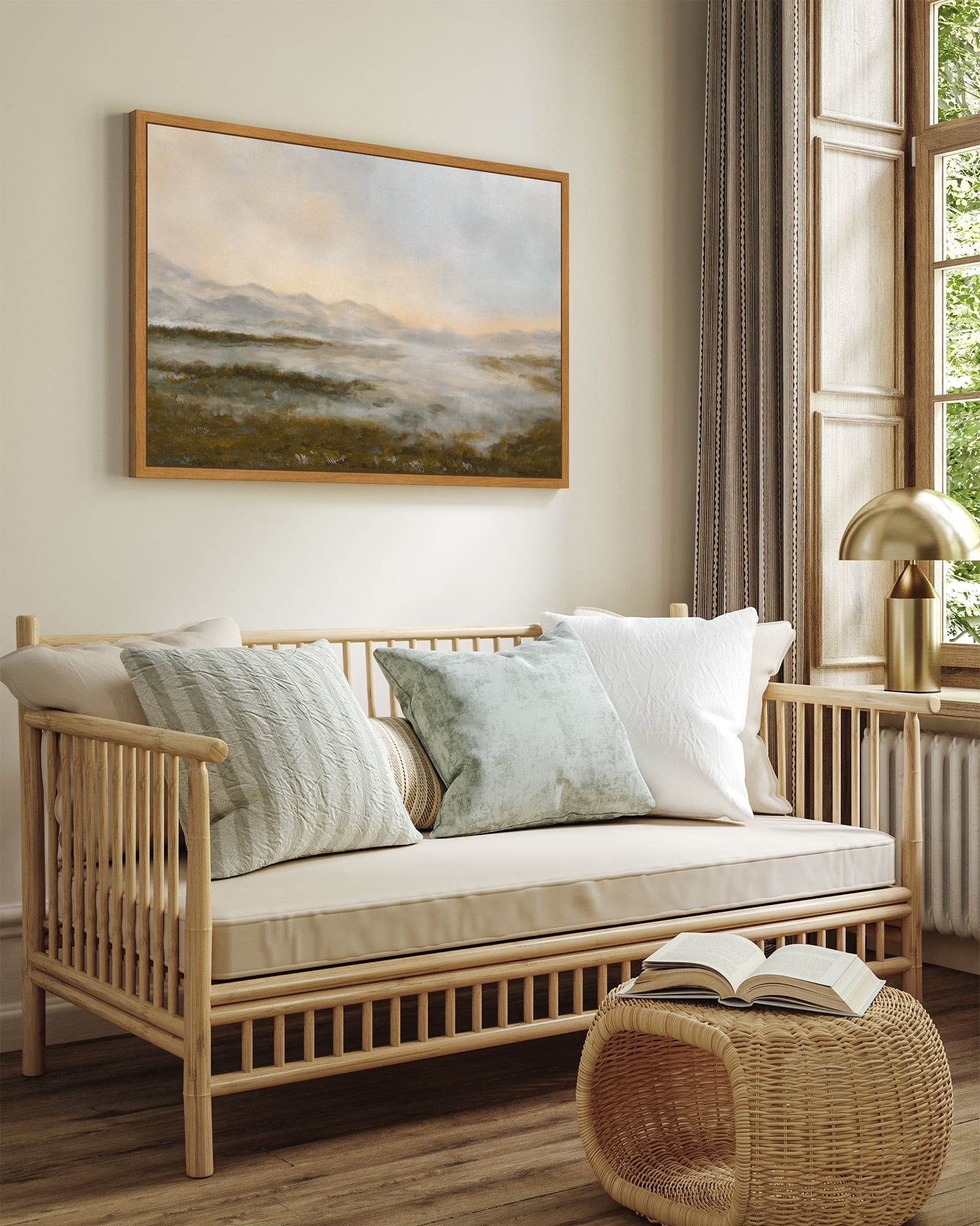 Drsoum Landscape 24x36in Natural Framed Canvas Wall Art Large Vintage Dusk in The Forest Classic Paints Farmhouse Bathroom Office Decor