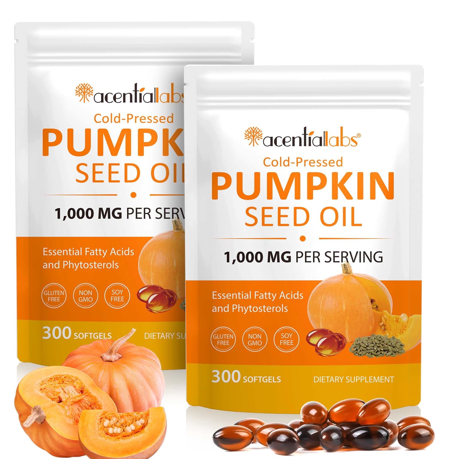 Pumpkin Seed Oil with Saw Palmetto, 2-in-1 Cold-Pressed Formula for Prostate Health, Urinary Function, Hair Support & Essential Fatty Acids, Non-GMO, Gluten Free - 2Pack