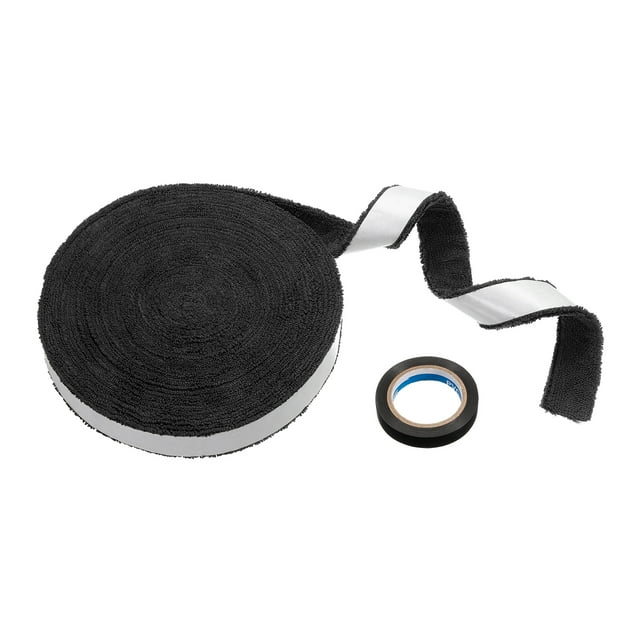 Unique Bargains 32.8ft Anti Skid Sweatband Cotton Towel Badminton Tennis Racket Overgrip, Black