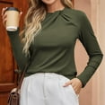 thumbnail image 5 of WTOBBY Women's Fashion Round Neck Solid Color Pullover Long Sleeve Casual Top, Comfort Knit Tee with Soft Fabric, Everyday Essential for Layering,Army Green L, 5 of 6