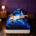 thumbnail image 3 of Manfei Neon Dragon Animals Twin Fitted Sheet,Retro Cloud Starry Sky Bedding,Blue Black,2pcs,1 Fitted Sheet and 1 Pillowcase, 3 of 6