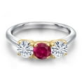 thumbnail image 3 of Gem Stone King 925 Silver and 10K Yellow Gold Red Created Ruby and White Moissanite Engagement Ring for Women | 1.60 Cttw | Round 5MM | Gemstone July Birthstone | Size 5, 3 of 7