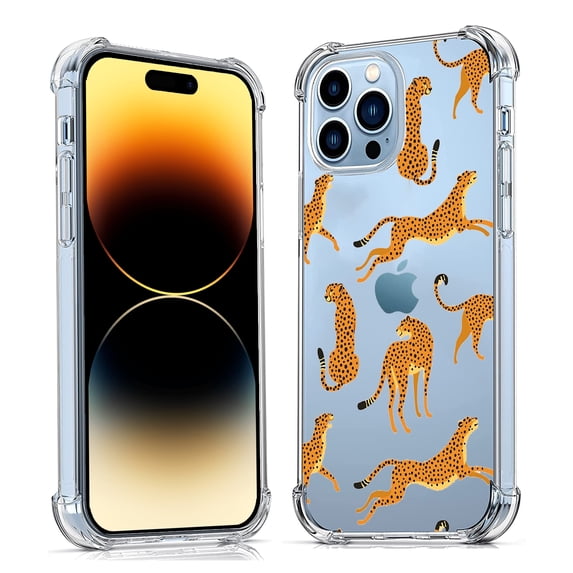 Cheetah Leopard Clear Case for iPhone 14 Pro,Aesthetic Art Design Case for Men Women,Unique Soft Transparent TPU Bumper Case Cover
