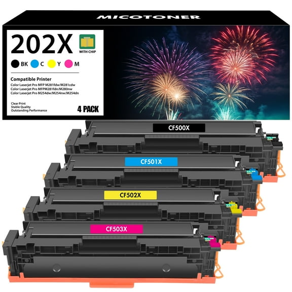 202X Toner Cartridge Compatible for HP 202X 202A CF500X CF500A for Color Laserjet Pro MFP M281fdw M281cdw M254dw M281fdn M254 M281 Printer Ink (Black Cyan Yellow Magenta, 4-Pack)