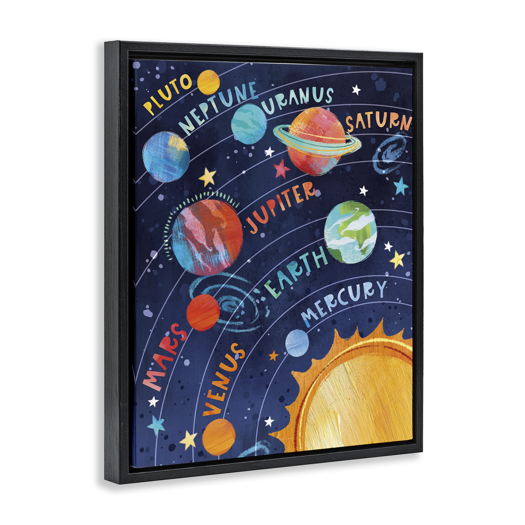 Stupell Industries Educational Solar System Novelty Painting Black Floater Framed Art Print Wall Art, 25 x 31