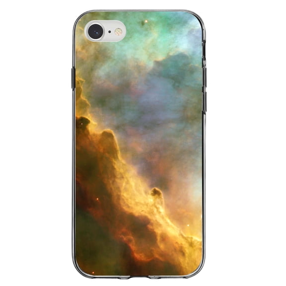 DistinctInk Clear Shockproof Hybrid Case for iPhone 7 8 SE (2020 Model) 4.7" Screen TPU Bumper Acrylic Back Tempered Glass Screen Protector - Blue Orange Red Omega Nebula - Show Your Love of Astronomy