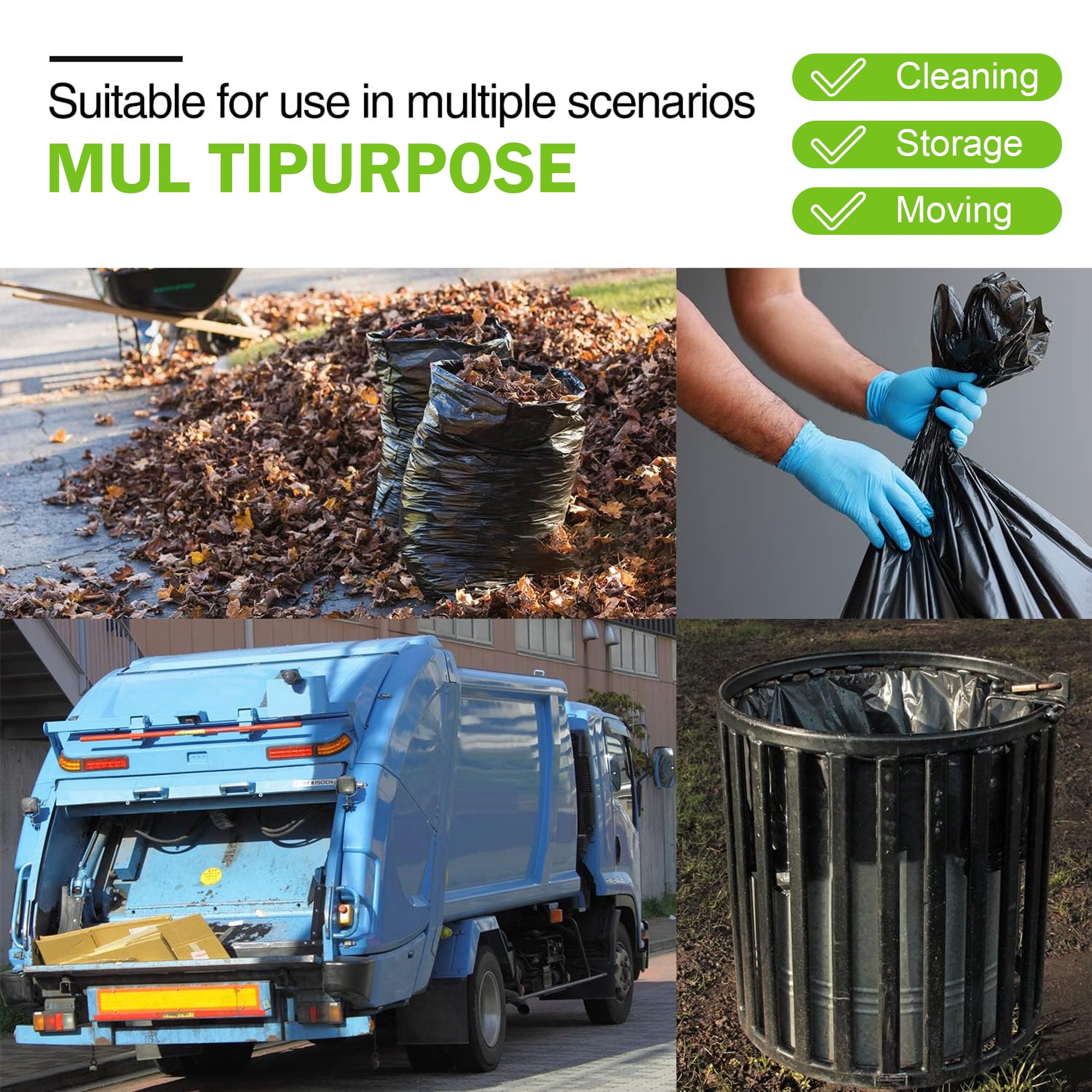 Heavy-Duty 40-45 Gallon Black Trash Bags – 1.5 Mil, 60 Count
