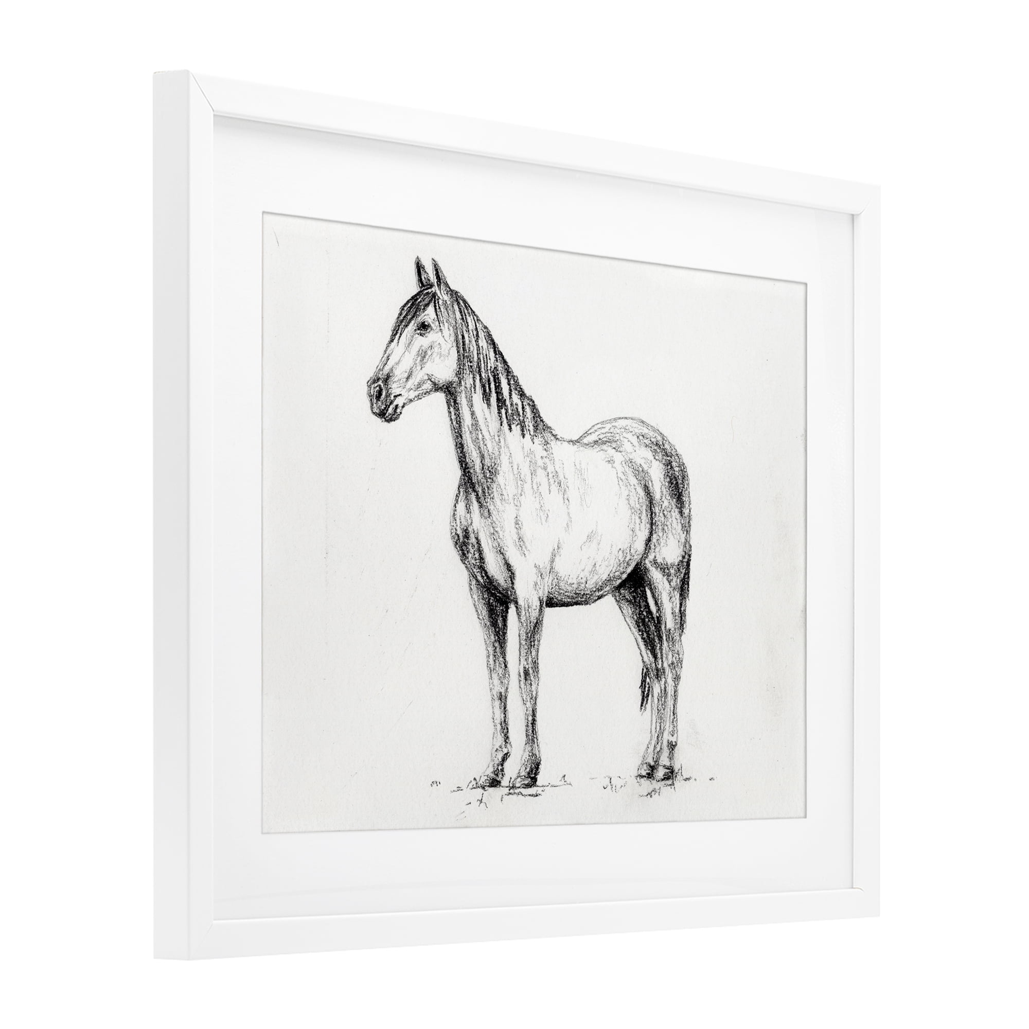 Stupell Industries Horse In Charcoal White Framed Print Under Glass, design by Leah Noel Art