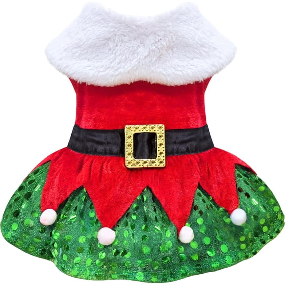 NCY Christmas Dog Dress Cute Skirt Pet Christmas Costume Cat Sparkly Sequin Clothes Girl Puppy Xmas Holiday Party Cosplay Outfit Winter Apparel for Small Dogs Cats (Red, Small)