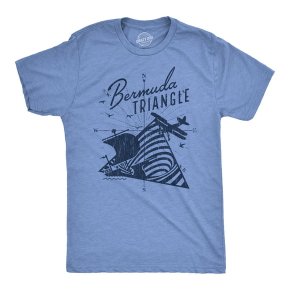 Mens Bermuda Triangle T Shirt Funny Vintage Retro Graphic Novelty Tee for Men (Light Heather Blue) - L