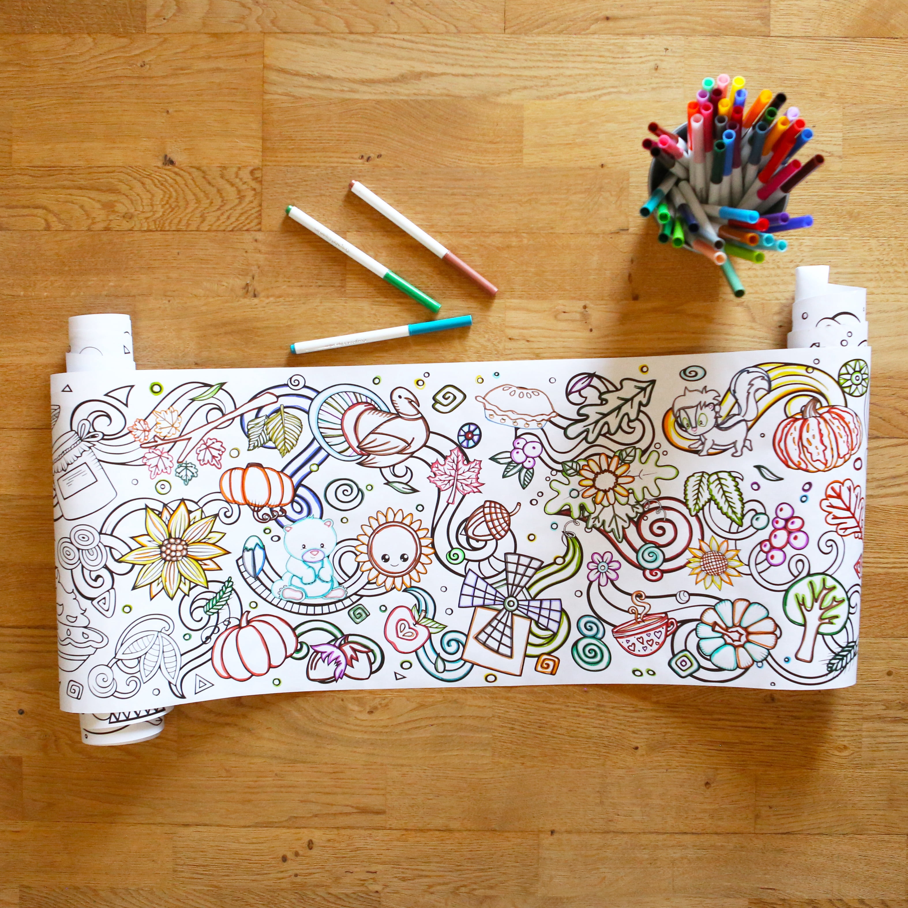 Coloring Paper Roll - 18-Foot Drawing Paper Roll for Kids and Adults, Use in Kids' Easel or as Giant Coloring Poster, Large Sheet with Durable Paper, Perfect for Parties, Classrooms & Work (Fall)