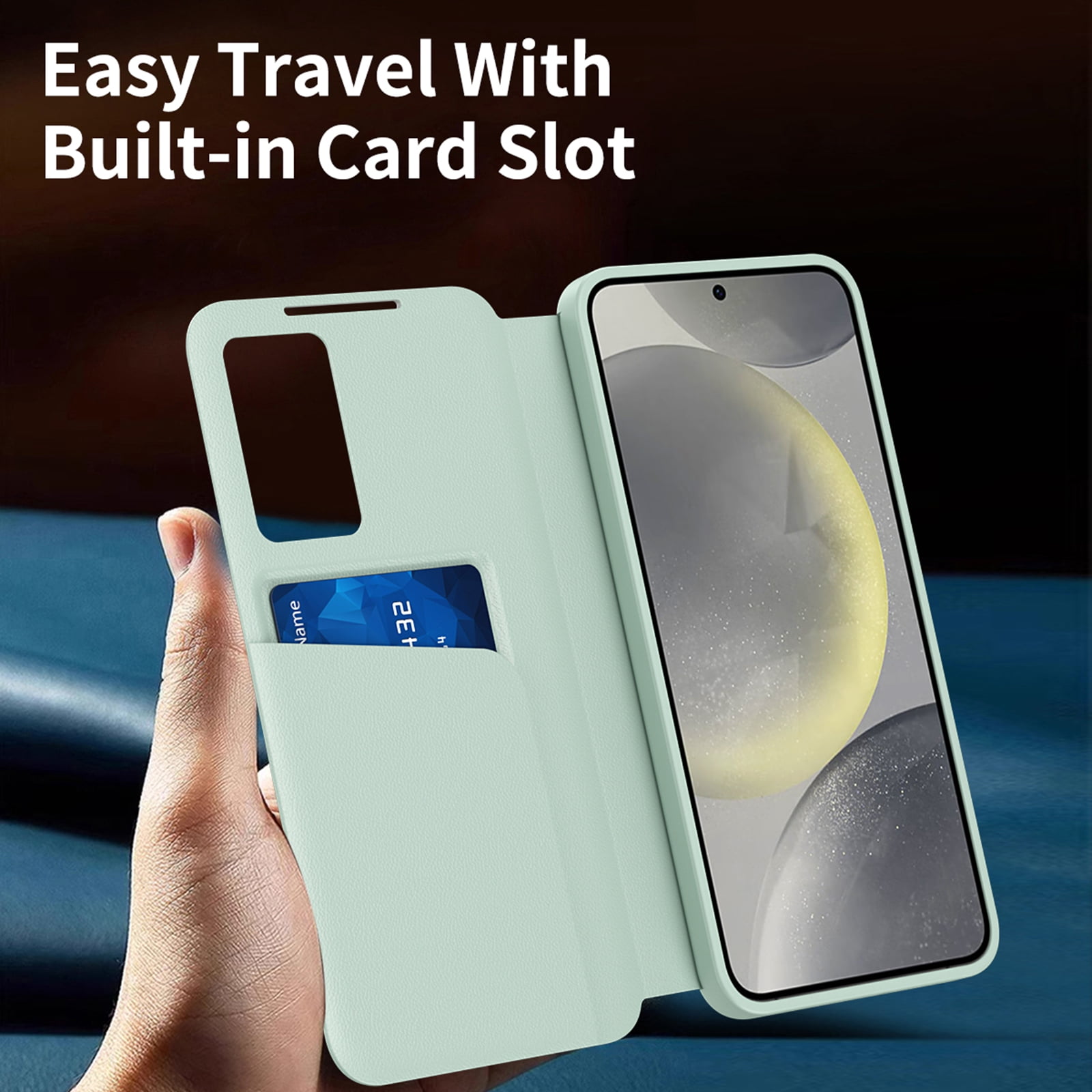 Decase Smart Window Folio Case for Samsung Galaxy S26 Ultra,PU Leather Flip Cover with Card Slot,Shockproof Wallet Phone Case,Green