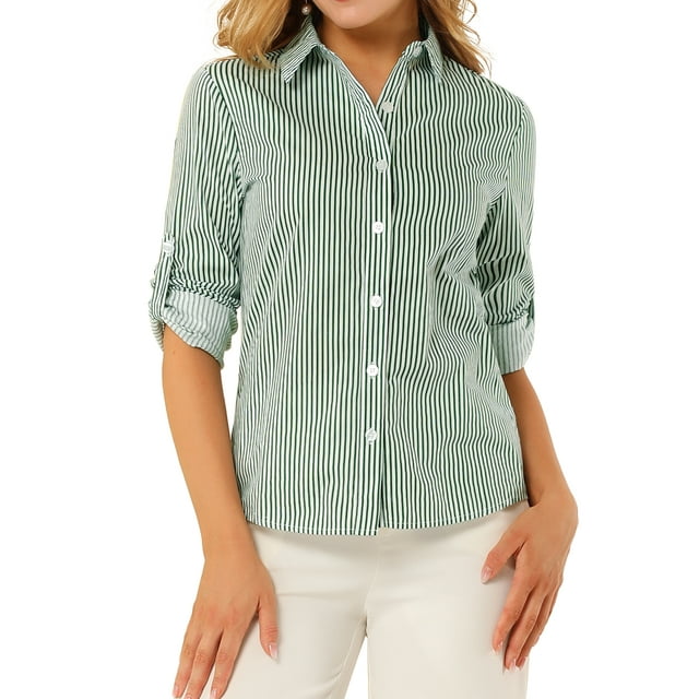 INSPIRE CHIC Chemise à Col à Revers pour Femme, Boutonnée, Manches Longues Retroussables