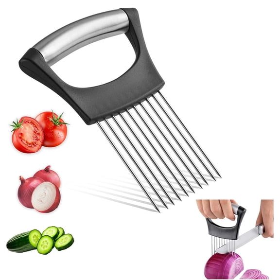 Onion Holder For Slicing, Stainless Steel Onion Cutter, Vegtable And Fruit Slicer, Onion Slicing Tool Of Potato, Egg, Avocado, Meat, Lemon And Other Kitchen Utensils