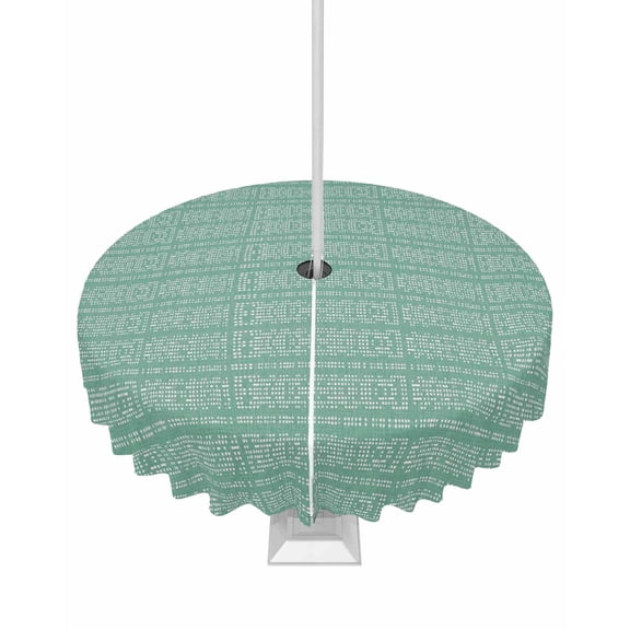 Outdoor Tablecloth with Umbrella Hole and Zipper Green Stripes Grain Round Tablecloths 60 Inch Waterproof Table Cloths Solid Color Patio Table Cover for Outdoor Tables Picnic BBQS Party Decor