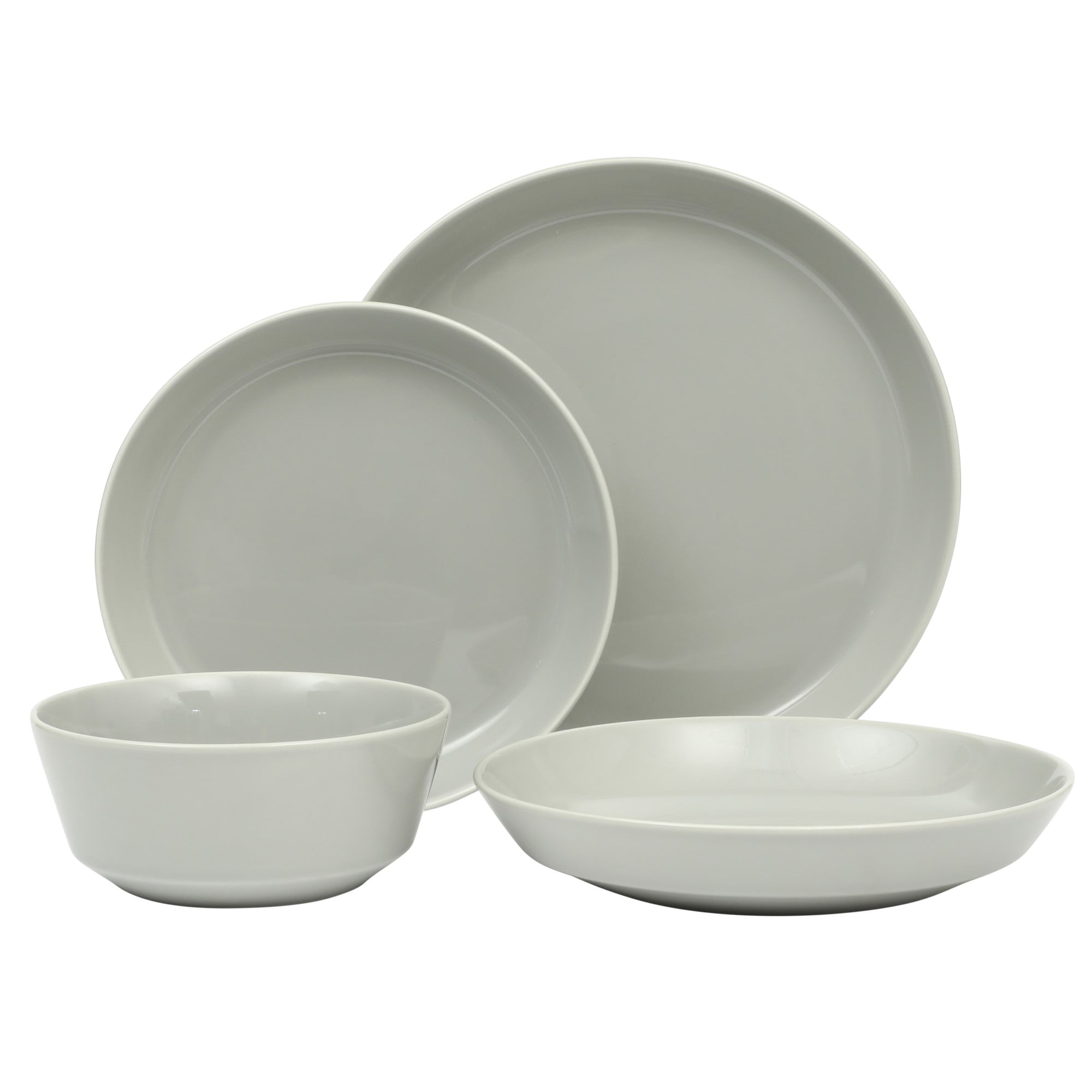 Gibsn Home Summer Shades 16 Piece Plates and Bowls Dishes Service for 4 Porcelain Dinnerware Set - Grey