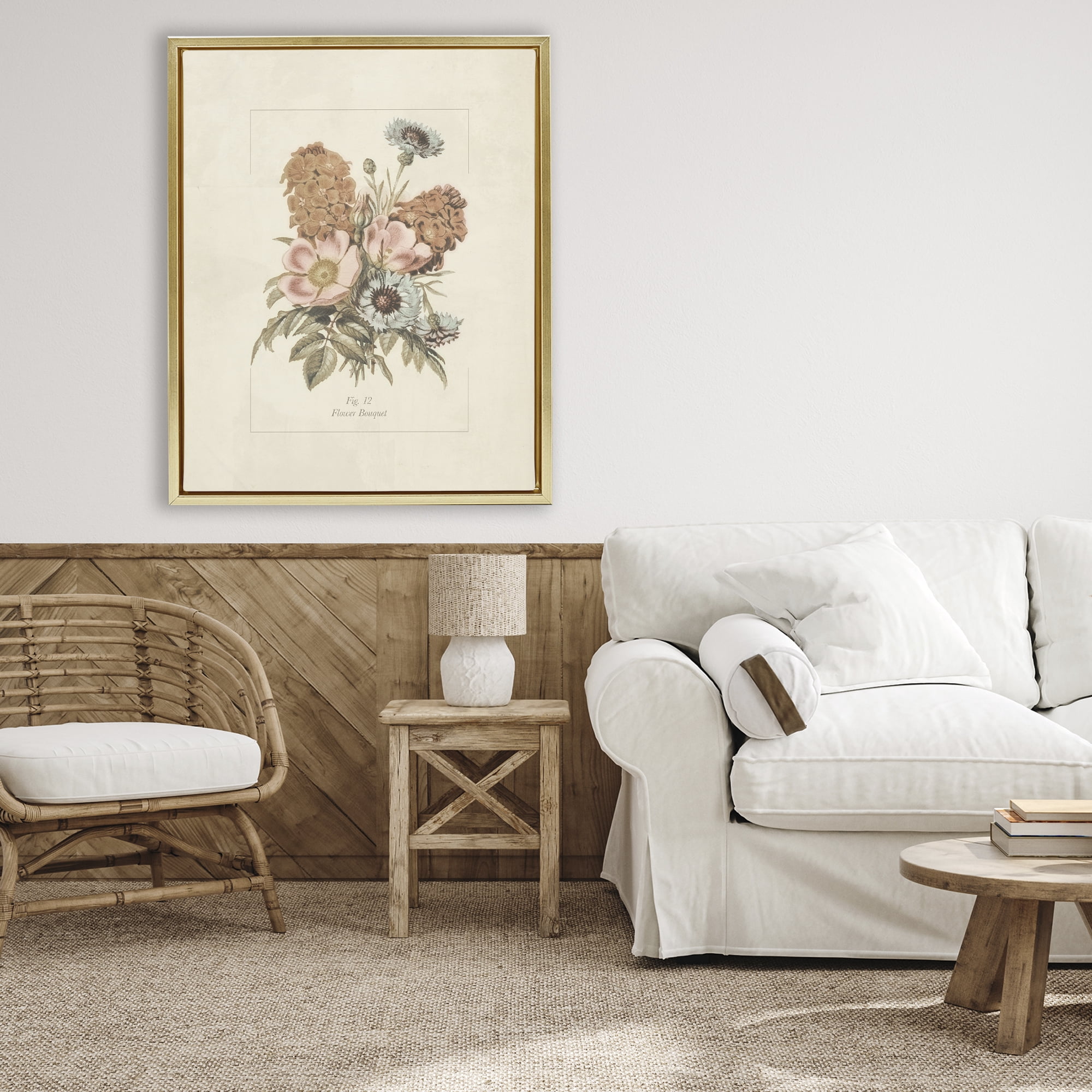 Stupell Industries Flower Bouquet Vintage Blossoms Gold Framed Floater Canvas Wall Art, design by Dan Meneely