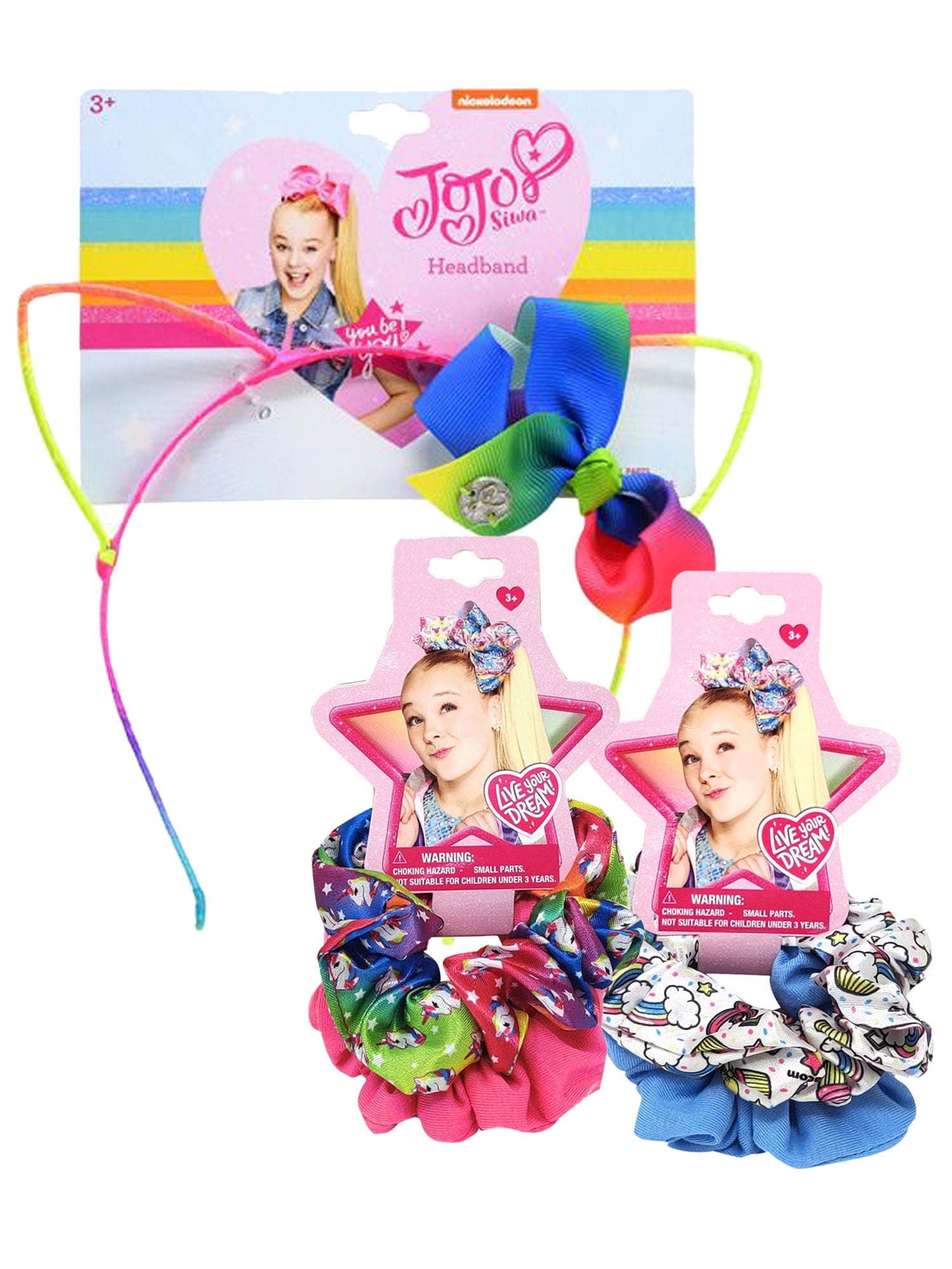 Girls JoJo Siwa Elastic Hair Scrunchies 4-Pc & Rainbow Color Cat Ear Headband