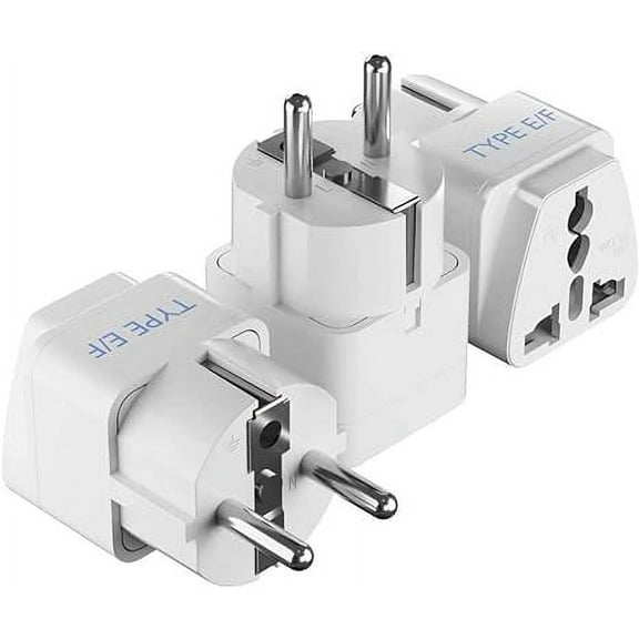 Ceptics Grounded Universal Plug Adapter for Europe, Germany, France (Schuko) (Type E/F) - 3 Pack