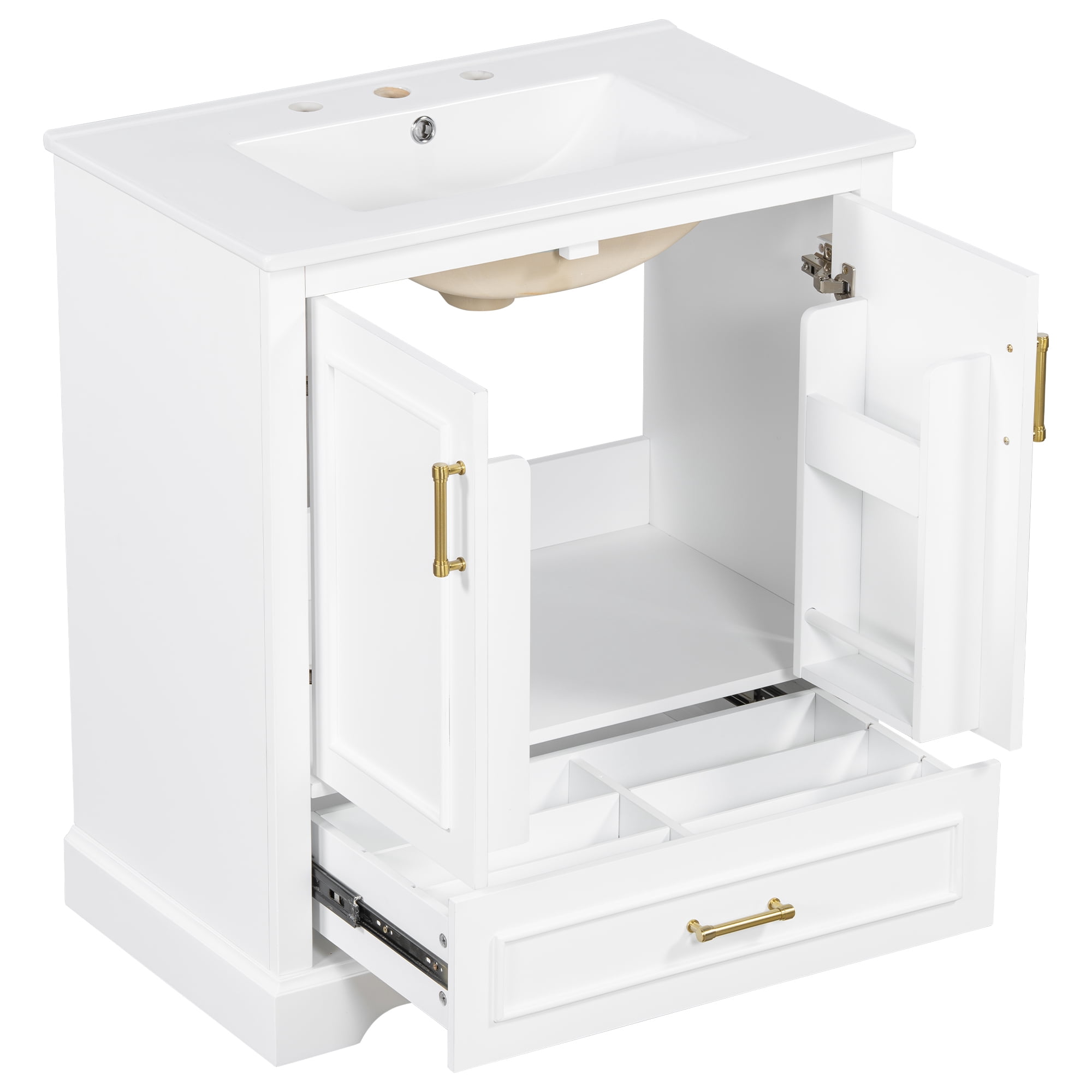 MODERNLUXE 30" Bathroom Vanity with Sink,Modern Bathroom Storage Cabinet with Divider Drawer and 2 Soft-close Doors with Door Organizer,Easy Assembly,White