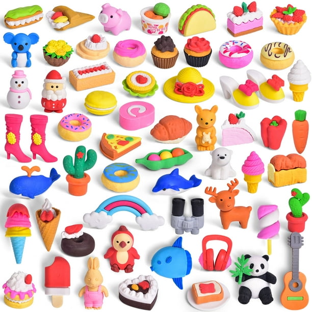 Fun Little Toys 60 gommes à crayons, jolis cadeaux de gomme de