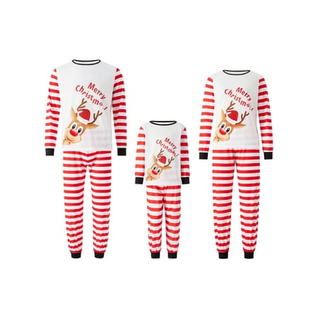 

Ma&Baby Family Matching Christmas Pajamas Sets Holiday Casual Elk Letter Print Tops Striped Pants Pjs