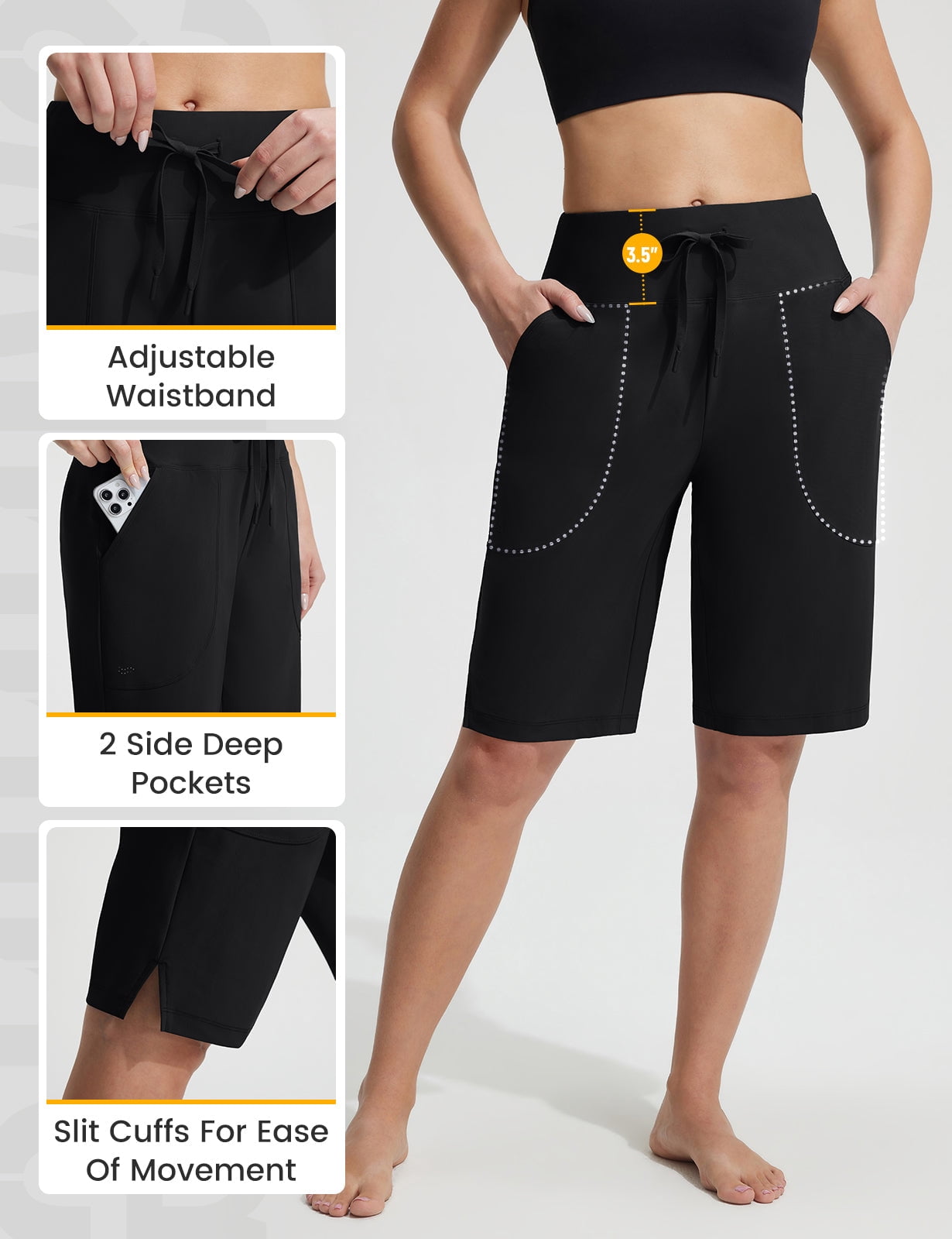 BALEAF long Swim Shorts For Women Bermuda High Waisted Quick Dry Swimming Bottoms Knee Length Tummy Control Swimsuits with Pockets Liner Black 3XL