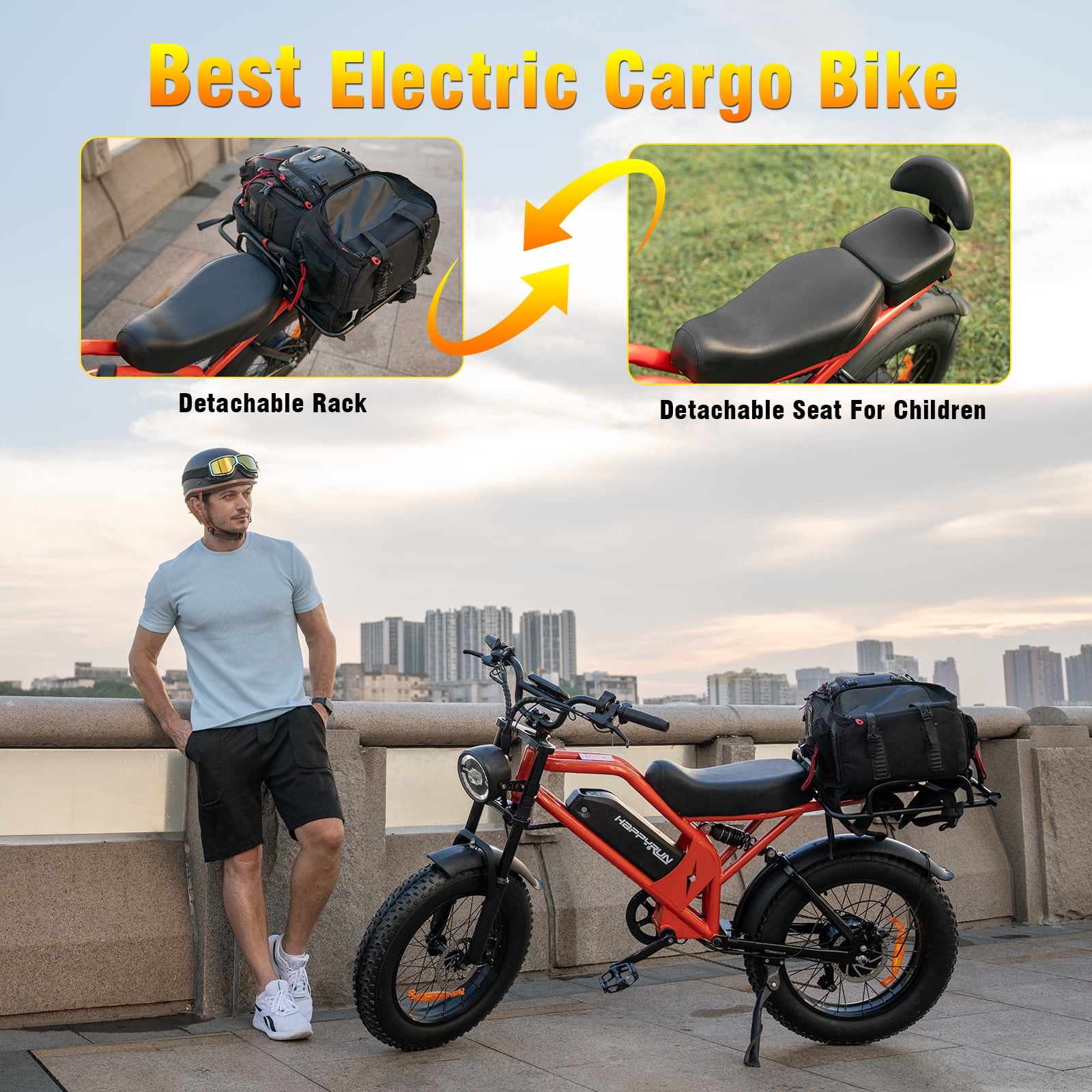 1500W Electric Bike, 20" Fat Tire E-Mountain Bikes, 48V 18Ah 32MPH Ebike for Adults Full Suspension UL2849, All-Terrain E-Bike, Orange