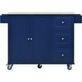 thumbnail image 4 of Rolling Mobile Storage Cabinet, Modern Kitchen Island with Drop Leaf, Solid Wood Top, Locking Wheels, Storage Drawers and Adjustable Shelves, 52.7 Inch Width, Dark Blue, 4 of 9