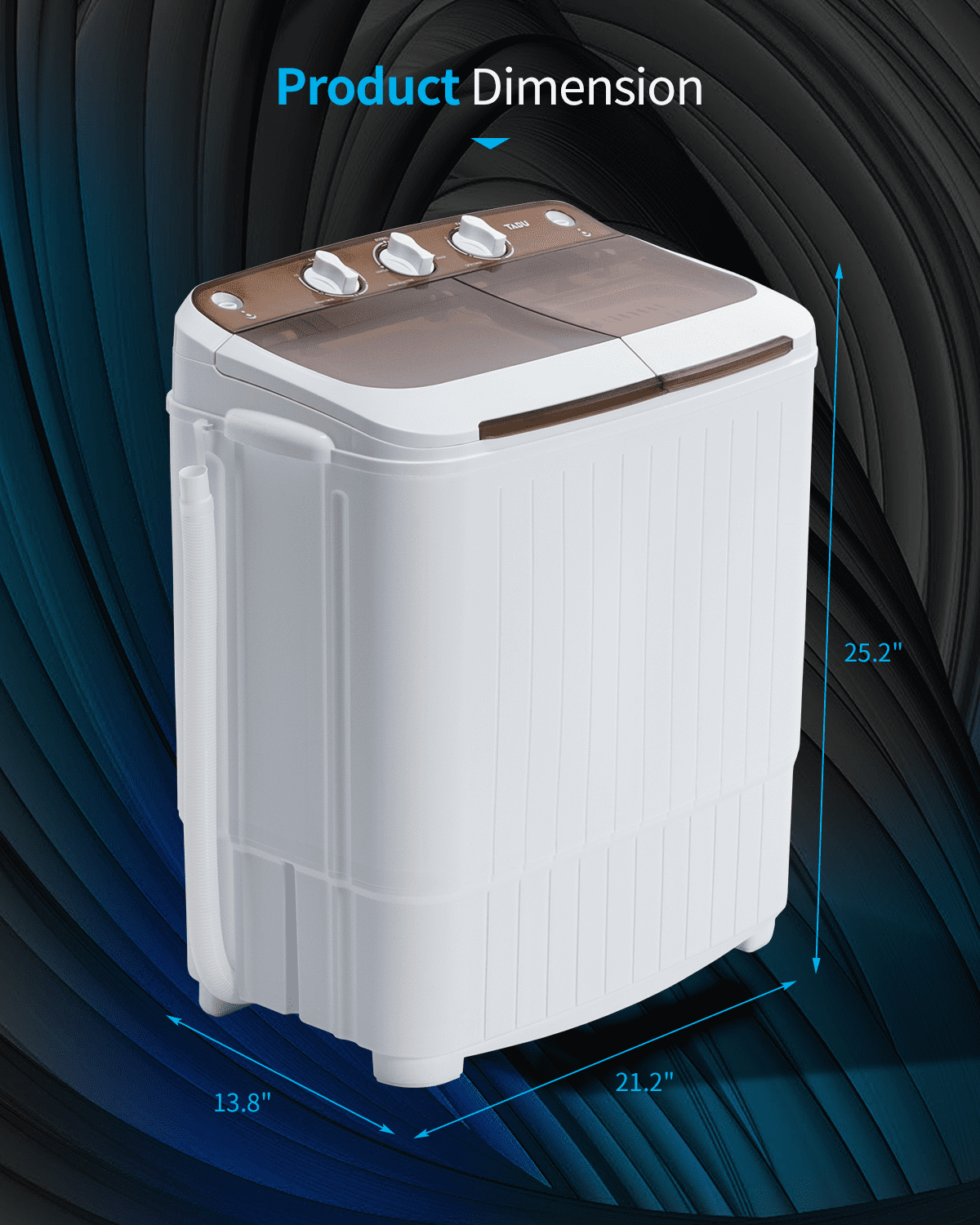 TABU 17.6lbs Portable Washing Machine,Electric Twin Tub Wash&Spin Combo for Apartment,Brown