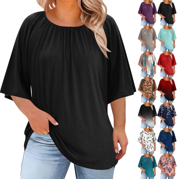 Plus Size Tops for Women Summer Fashion Loose Casual Short Sleeves T-Shirt Round Neck Womens Shirt L-4XL