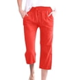thumbnail image 3 of HAJWOH Womens Capri Pants Casual Cotton Linen Summer Pants Drawstring Elastic High Waist Wide Leg Cropped Trouser, 3 of 7