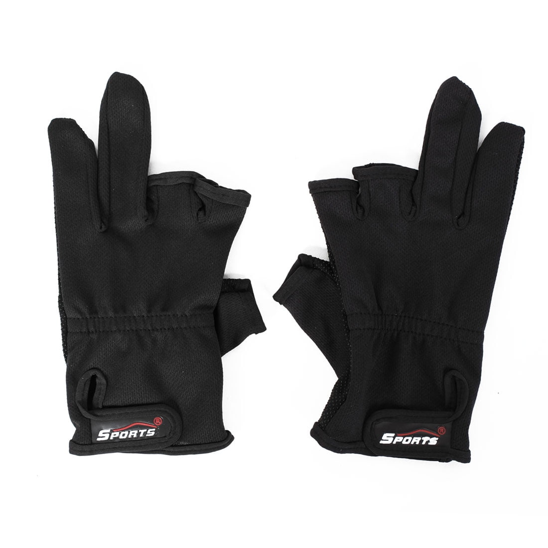 Unique Bargains Women Men Anti-slip Nylon 3 Cut Finger Fishing Gloves Dotted Palm by Unique-Bargains