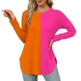 thumbnail image 2 of ChaoHeng Womens Tops Long Sleeve T-Shirt Color Block Casual Blouse for 2025 Fall/Winter Fashion Trendy(Hot Pink,S), 2 of 5