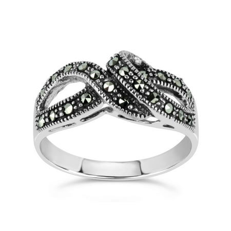 Sterling Silver Marcasite Filigree Ring - Swarovski Marcasite Sterling Silver Oxidized Twist Cluster Ring