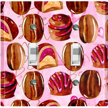 Metal Light Switch Wall Plate Outlet Cover (Coffee Mocha Candy Bean Toffee Swirl Pink Heart - Double Toggle)